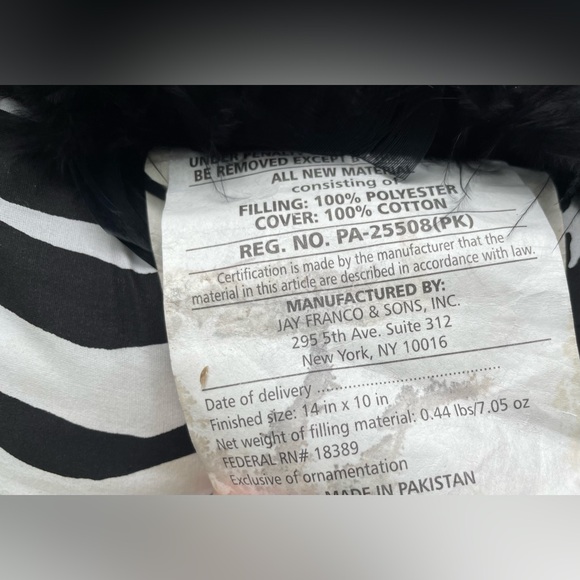 Pair Of Throw Pillows - Black & White Zebra Strip Pattern Black Feather Trim - Picture 5 of 7